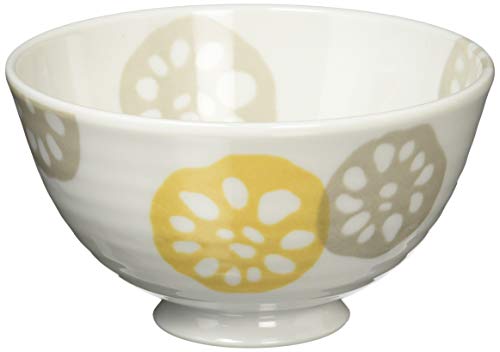 Mino Yaki Rice Bowl with Lotus Flower Pattern - Yellow